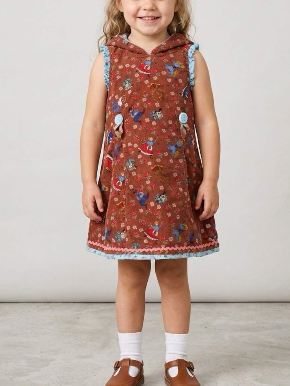 Oilily Vintage Girls 3-4 Little Red Riding Hood Rust Corduroy Sleeveless Dress